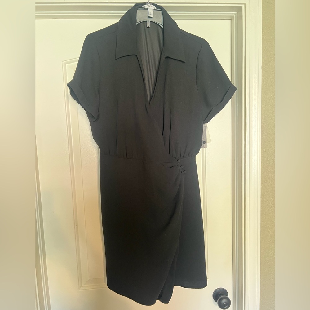 Nine West Black Surplice Shirt Dress
